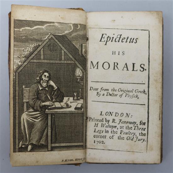[Stanhope, George] Translator - Epictatus his morals, 16mo, calf, joints split, with engraved portrait, London 1702